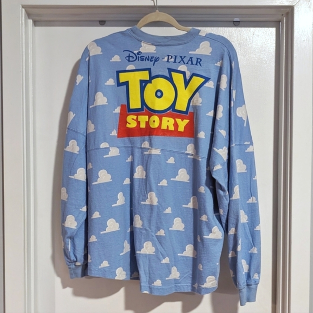 Disney Blue Pixar Toy Story Puffy White Clouds Spirit Jersey Sweatshirt Size L